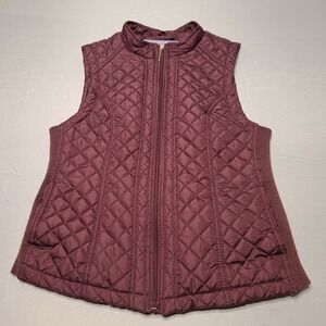 Laura Scott Quilted Puffer Vest Womens M Burgandy Full Zip Pockets